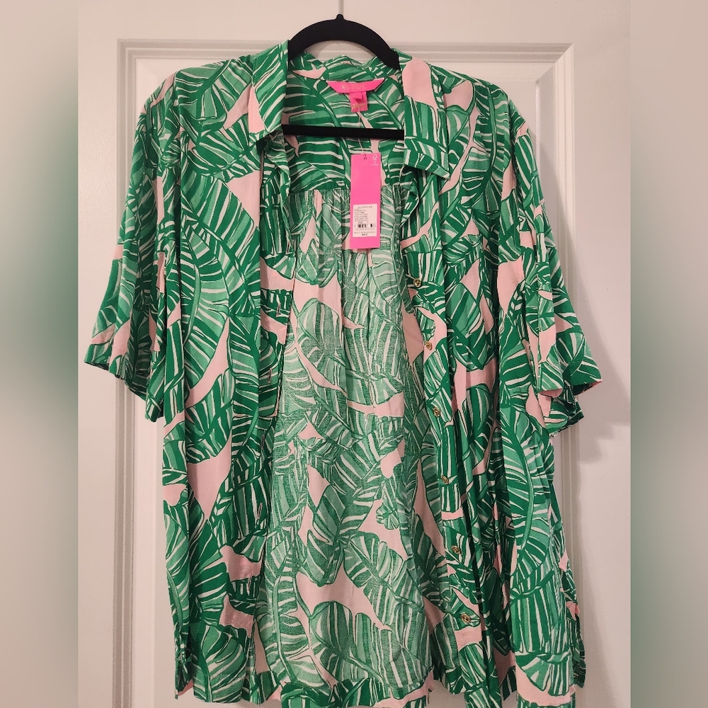 Tropical Green Leaf Print Women's Top